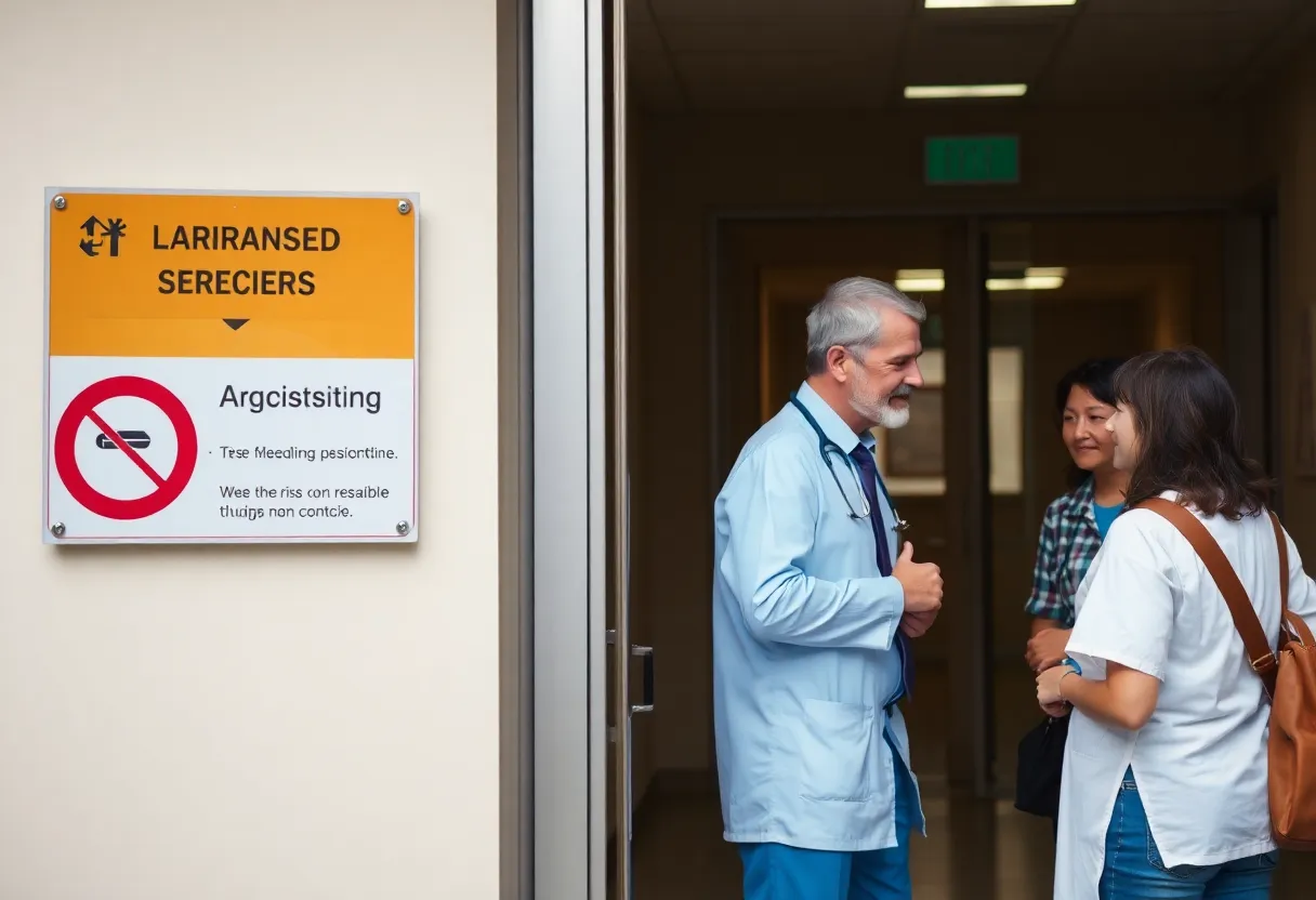 Sign indicating visitor restrictions at Charlotte hospital entrance