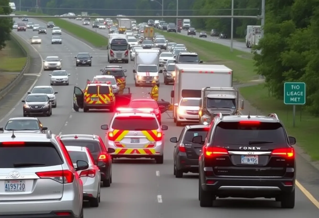 Emergency services responding to a multi-vehicle collision on I-485 in Charlotte