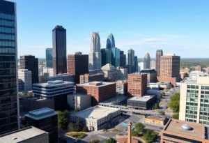 Cityscape of Charlotte with a focus on Uptown area