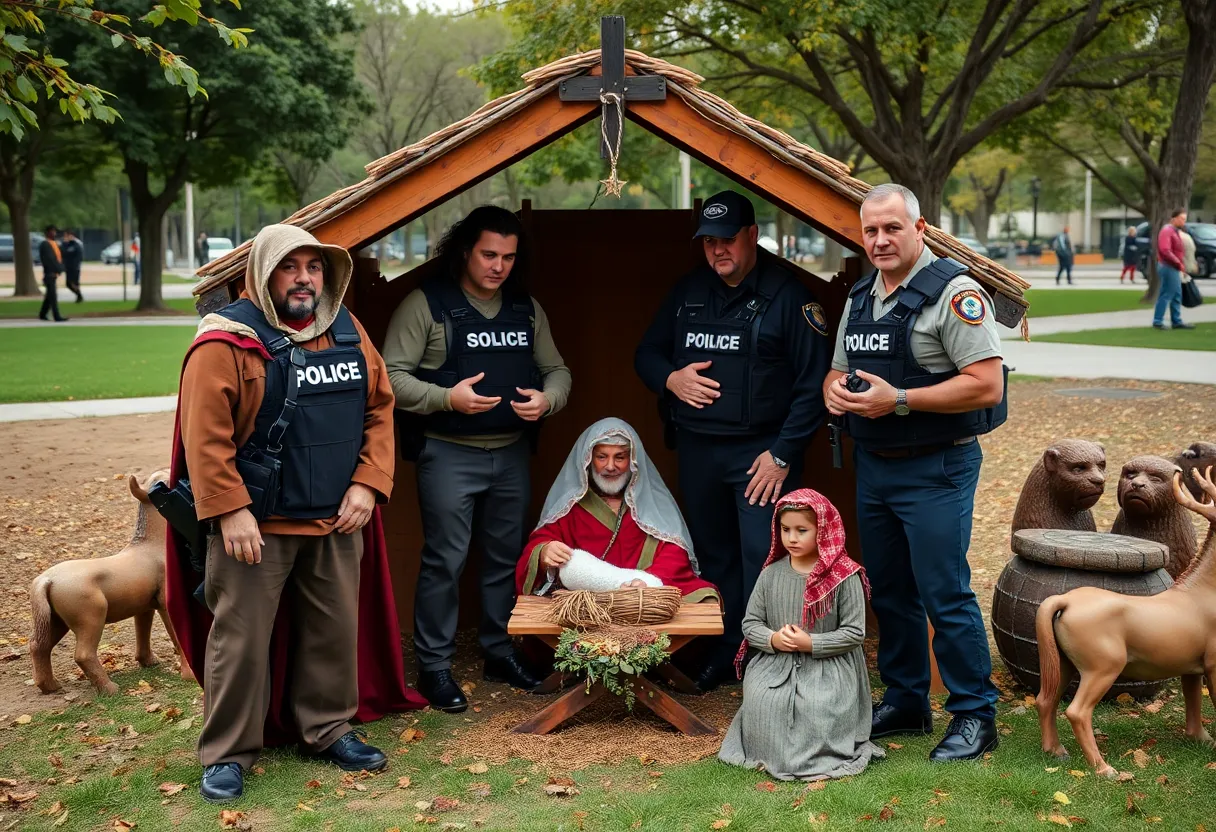 Controversial nativity scene depicting the Holy Family with ICE agents