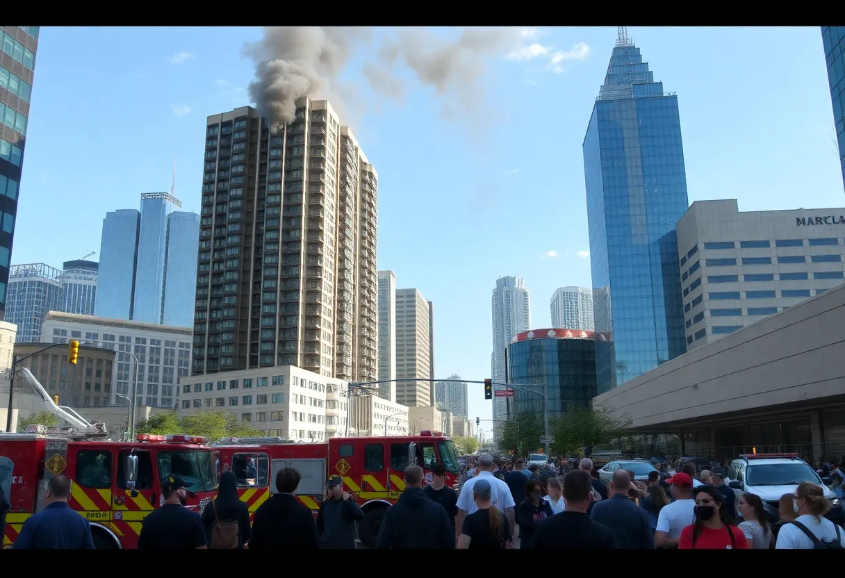 Emergency responders at a fire scene in Charlotte NC with protesters at the airport