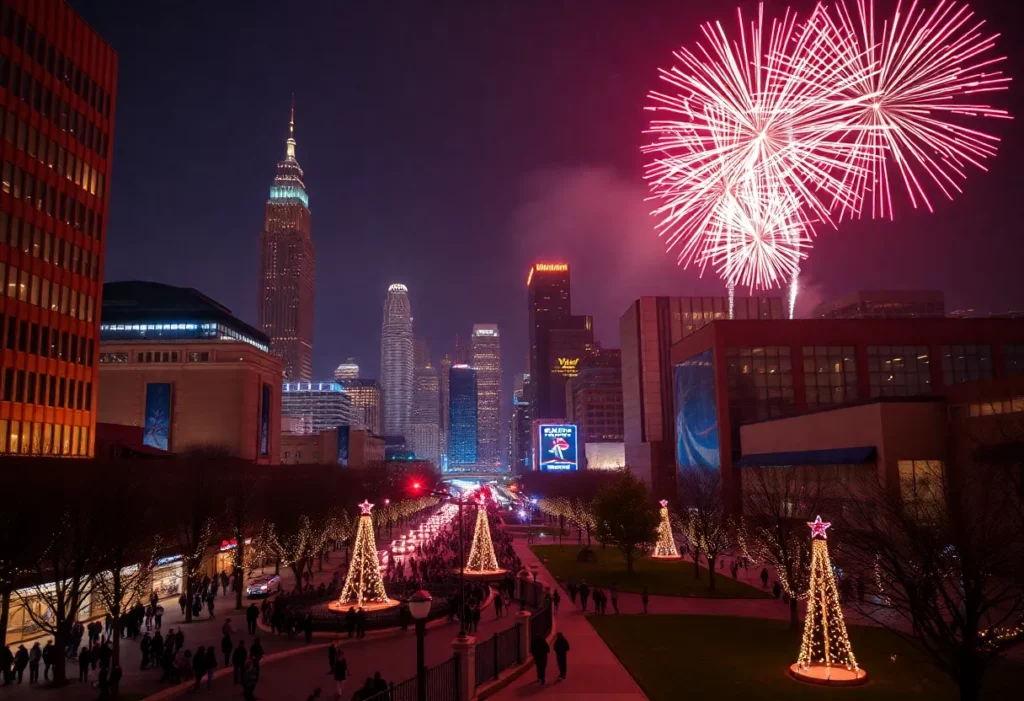 Fireworks over the skyline of Charlotte, NC during New Year's Eve festivities