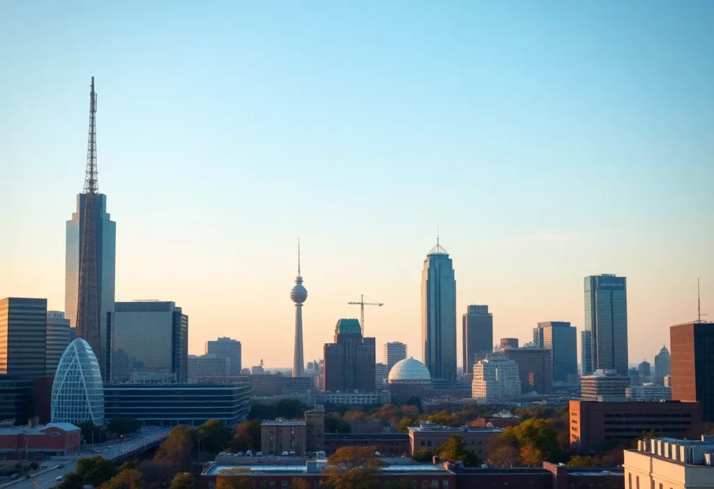 Charlotte NC skyline with radio communication signals