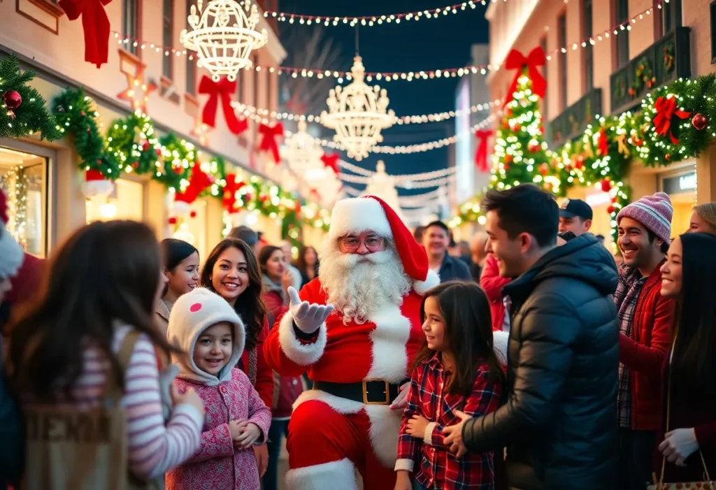 Families enjoying holiday festivities with Santa Claus in Charlotte