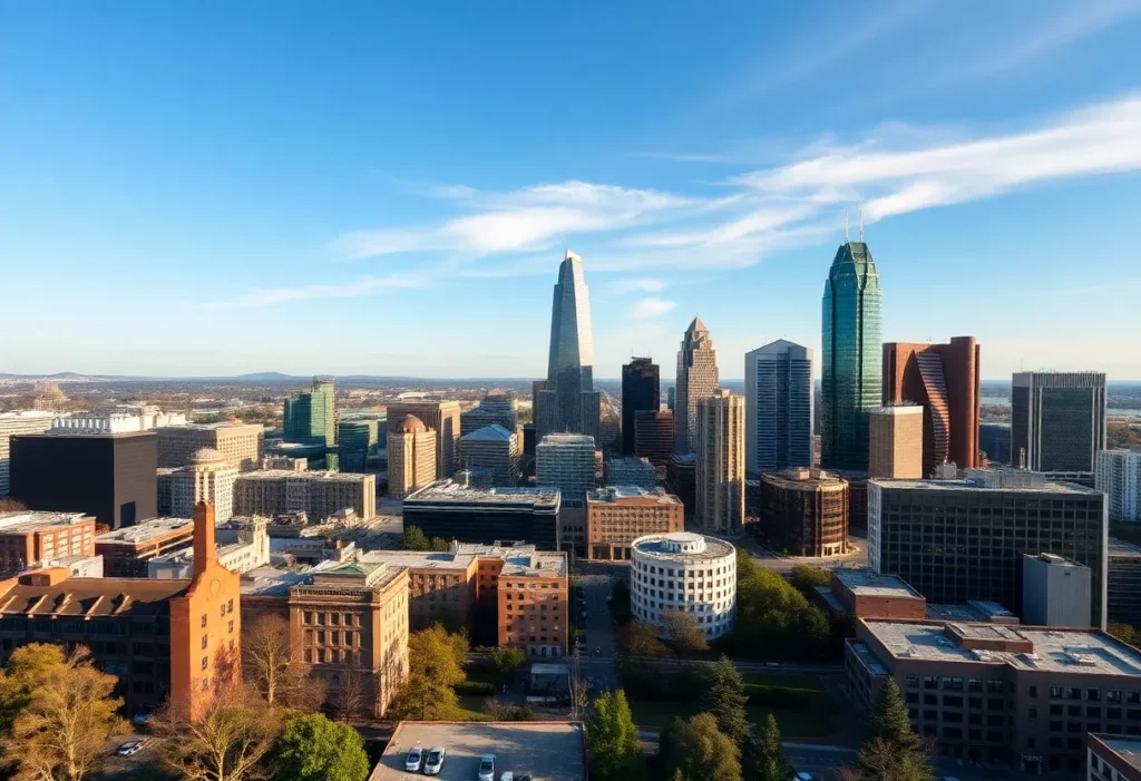 The skyline of Charlotte, North Carolina, representing economic growth.