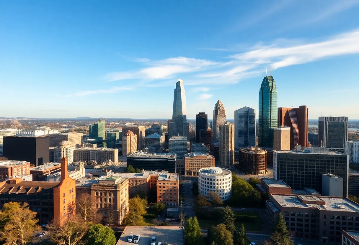 The skyline of Charlotte, North Carolina, representing economic growth.
