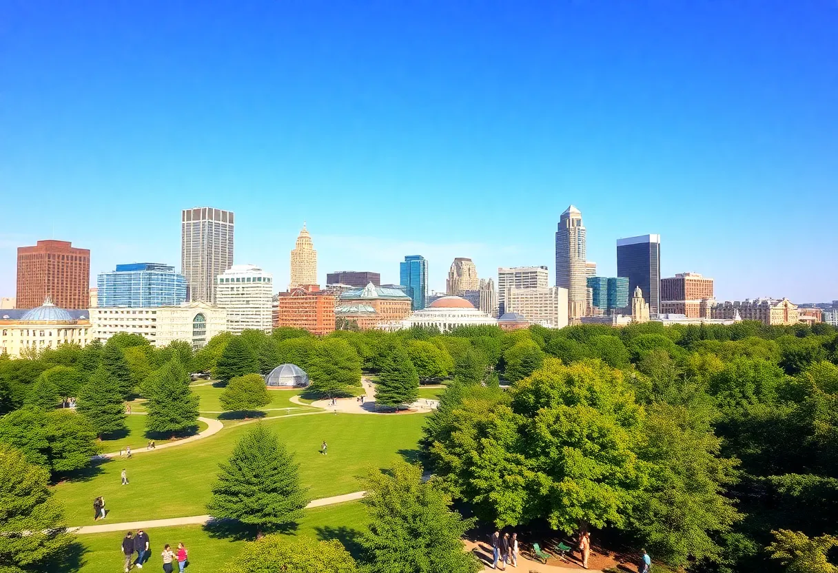 Charlotte cityscape and parks during a beautiful weekend