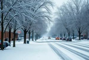 Winter scene in Charlotte, North Carolina with ice and snow