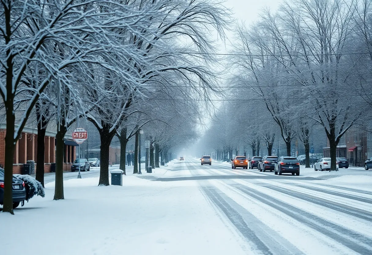 Winter scene in Charlotte, North Carolina with ice and snow
