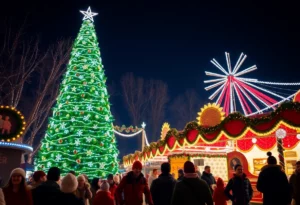 Families enjoying the festive atmosphere at Charlotte's WinterFest with lights and decorations.