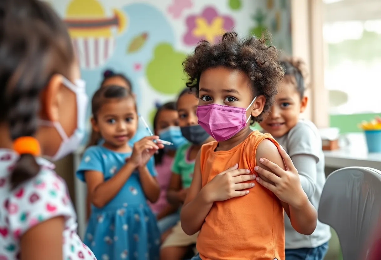 Children getting vaccinated in a clinic