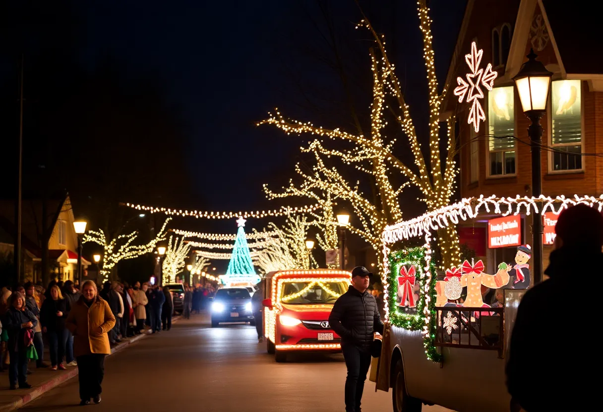 Community celebrating Christmas Eve with vibrant decorations and festivities