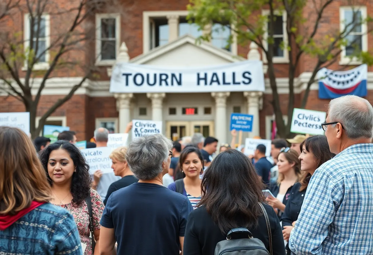 Community members gathering for civic engagement during President Trump's visit.