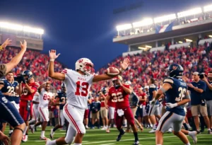 College football players in action during a game