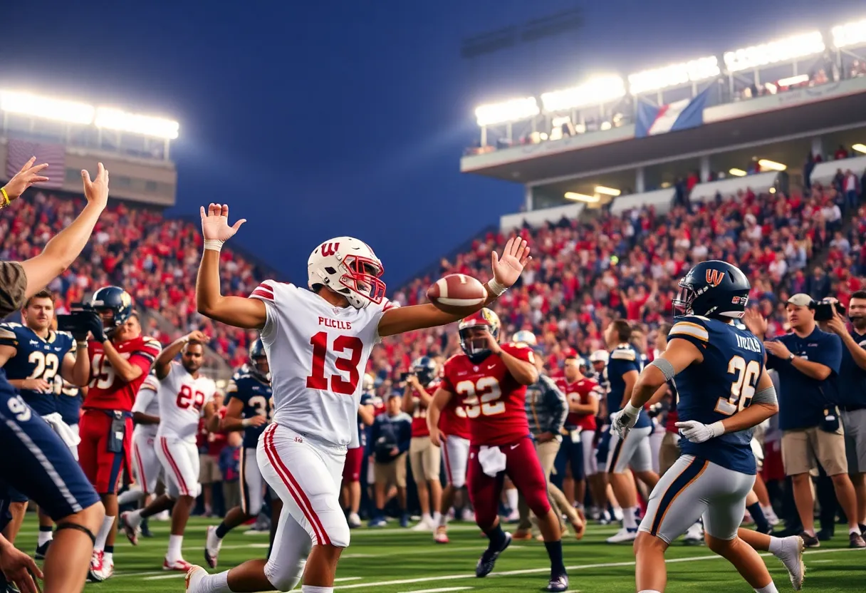 College football players in action during a game