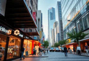 The urban landscape of Columbia with thriving businesses.