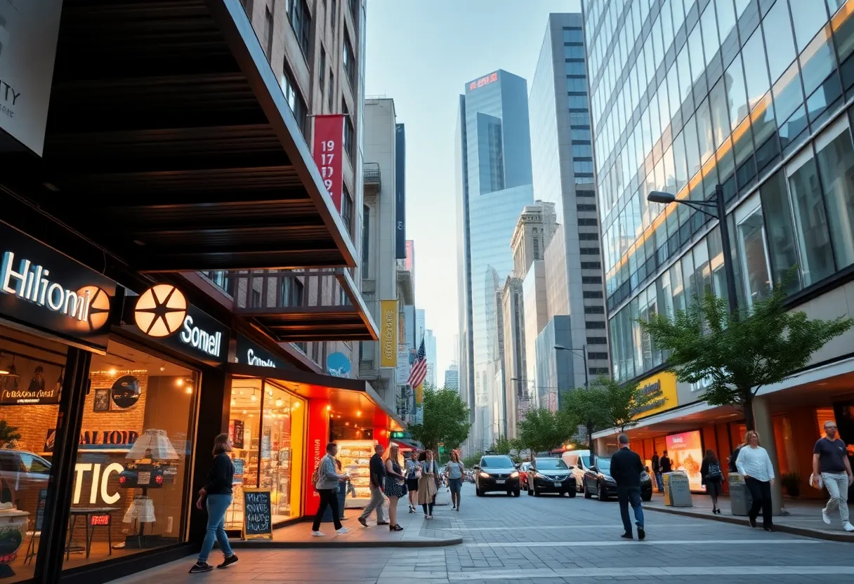 The urban landscape of Columbia with thriving businesses.