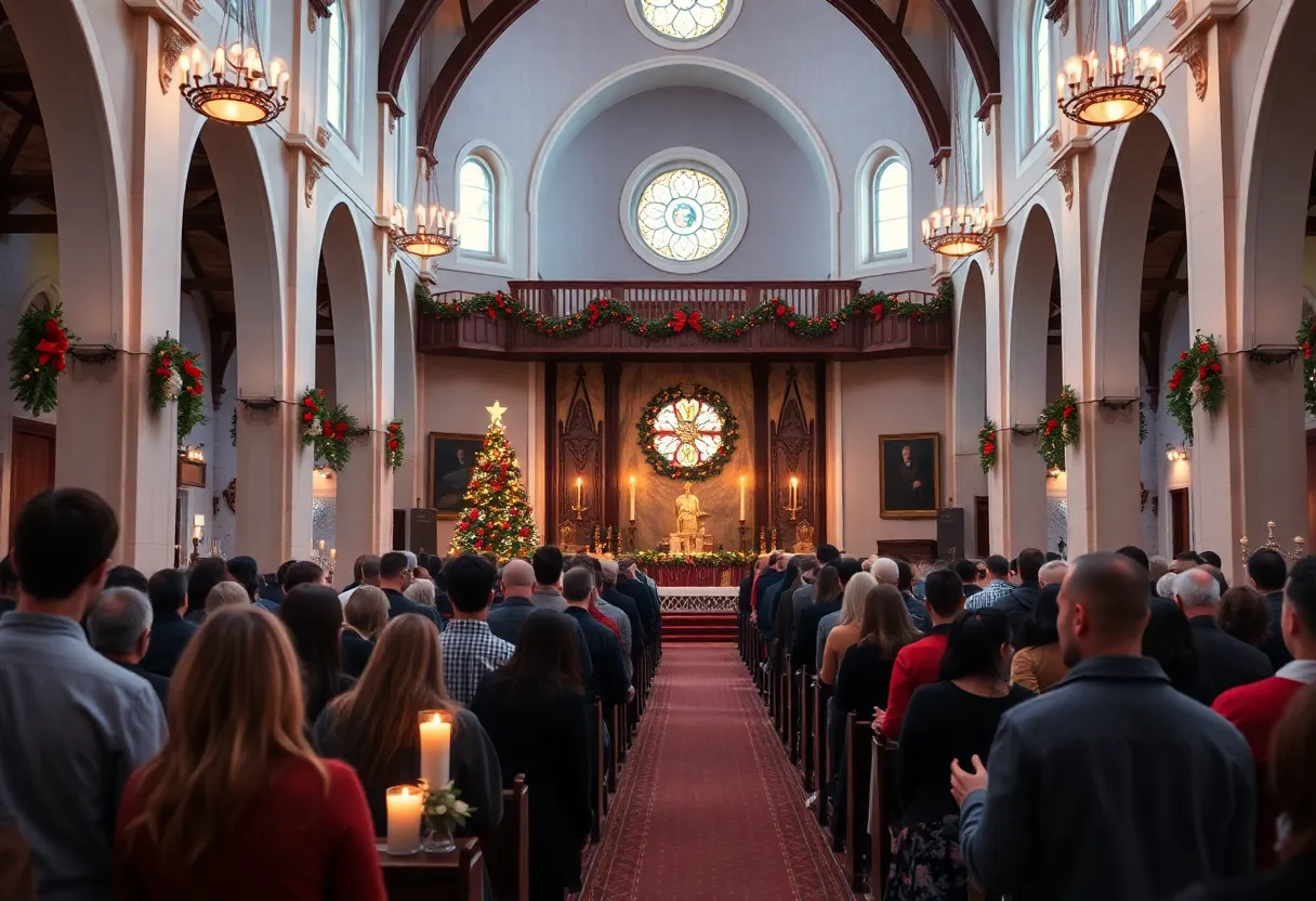 Participants reflecting in a peaceful church setting during the Blue Christmas service in Columbia SC.