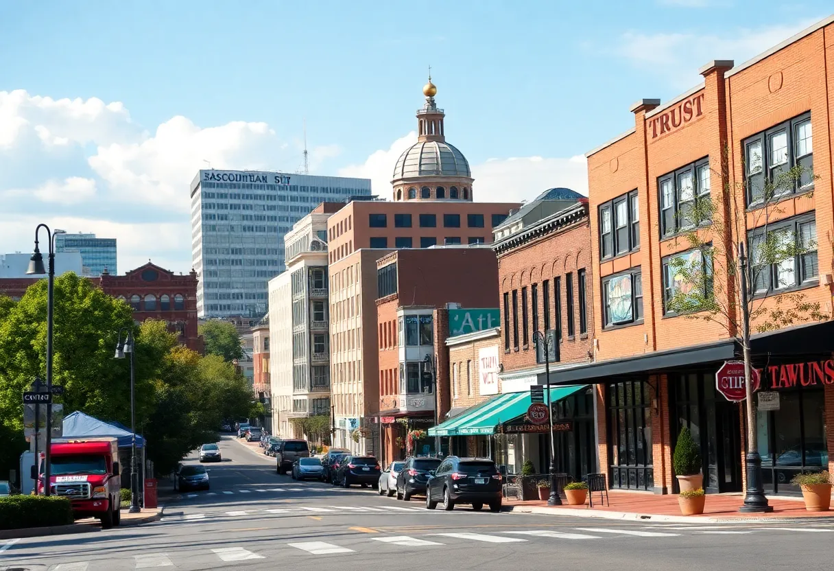 Cityscape of Columbia SC with various local businesses