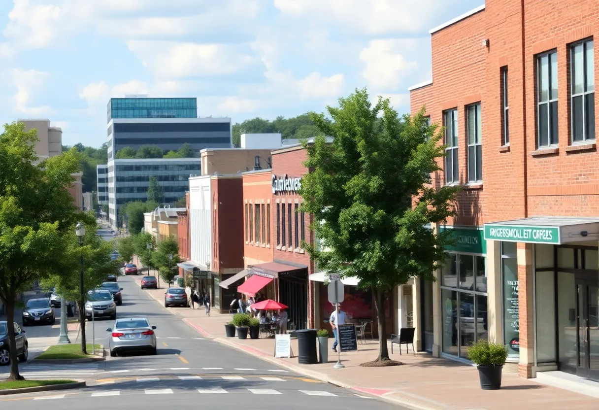 A bustling street in Columbia SC filled with local shops and entrepreneurs.
