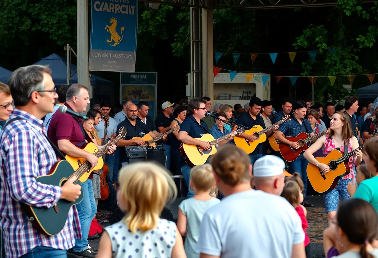 Outdoor music festival in Columbia SC with diverse musicians and engaged audience.