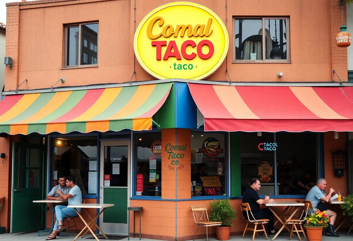 Exterior view of Comal Taco Co. at Optimist Hall in Charlotte