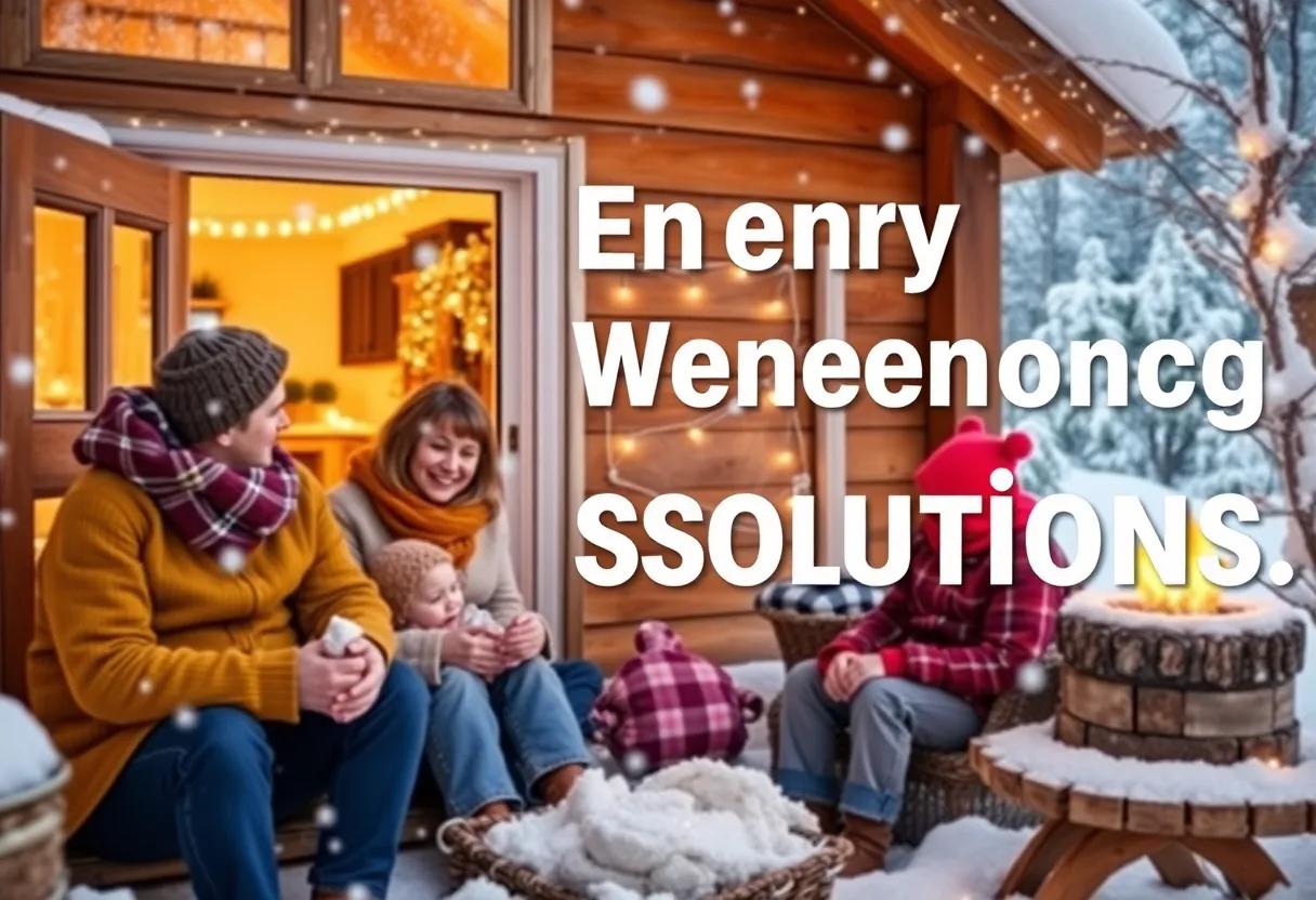 Family in winter setting representing energy assistance program