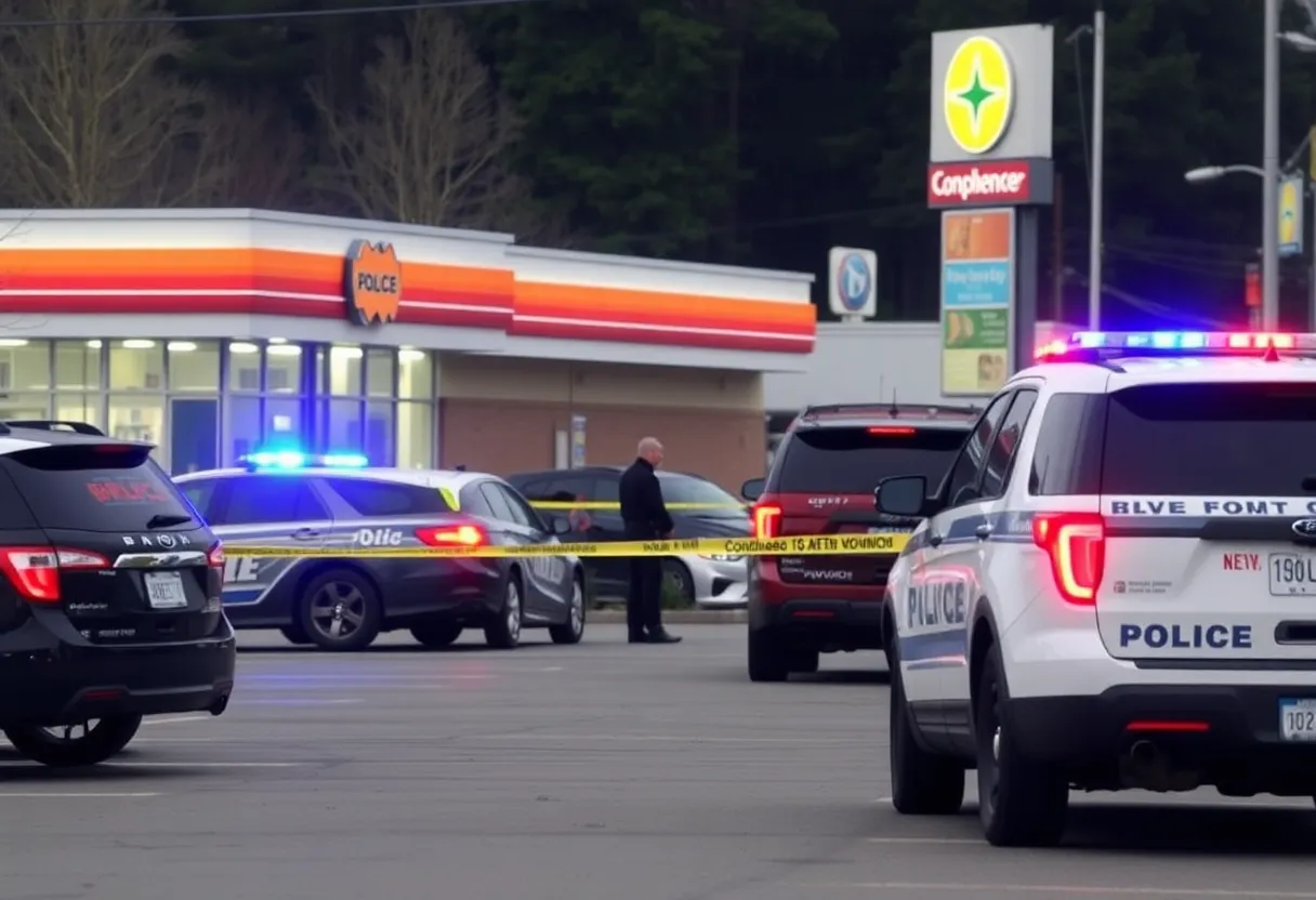 Police cordoned off a parking lot at a convenience store in Concord following a shooting incident.