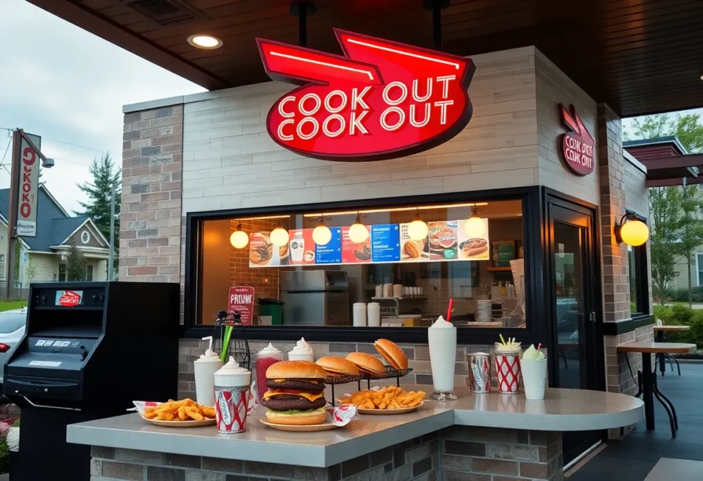 New Cook Out restaurant with chargrilled burgers and shakes