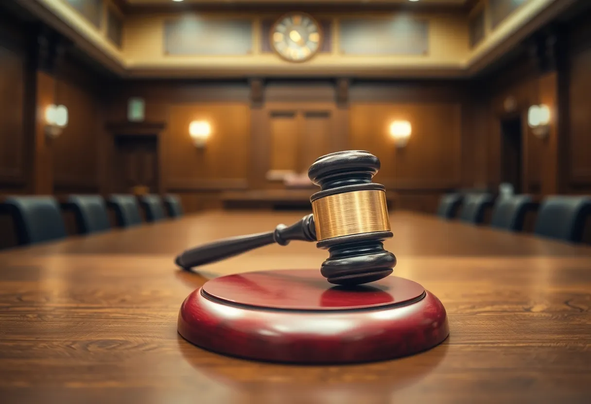 A courtroom with a gavel, representing justice in child sex crime cases.