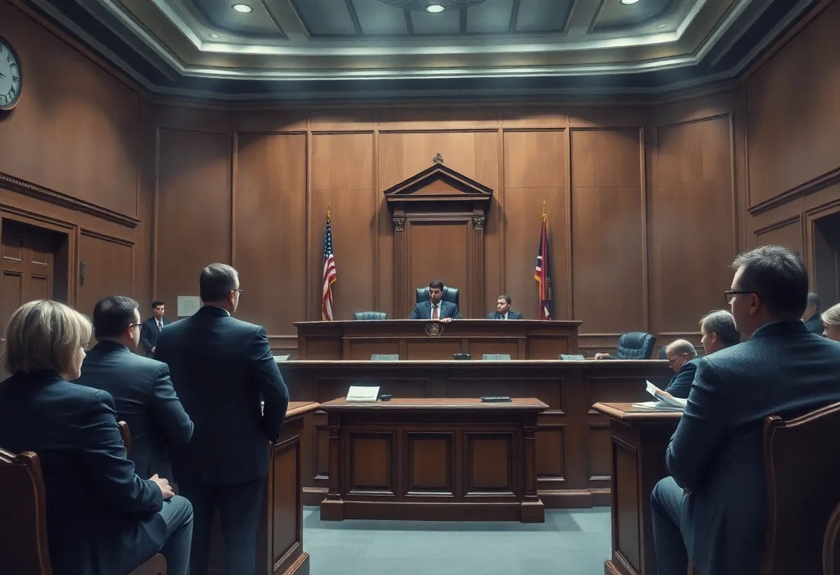 Courtroom scene during the trial for a fatal golf cart crash.