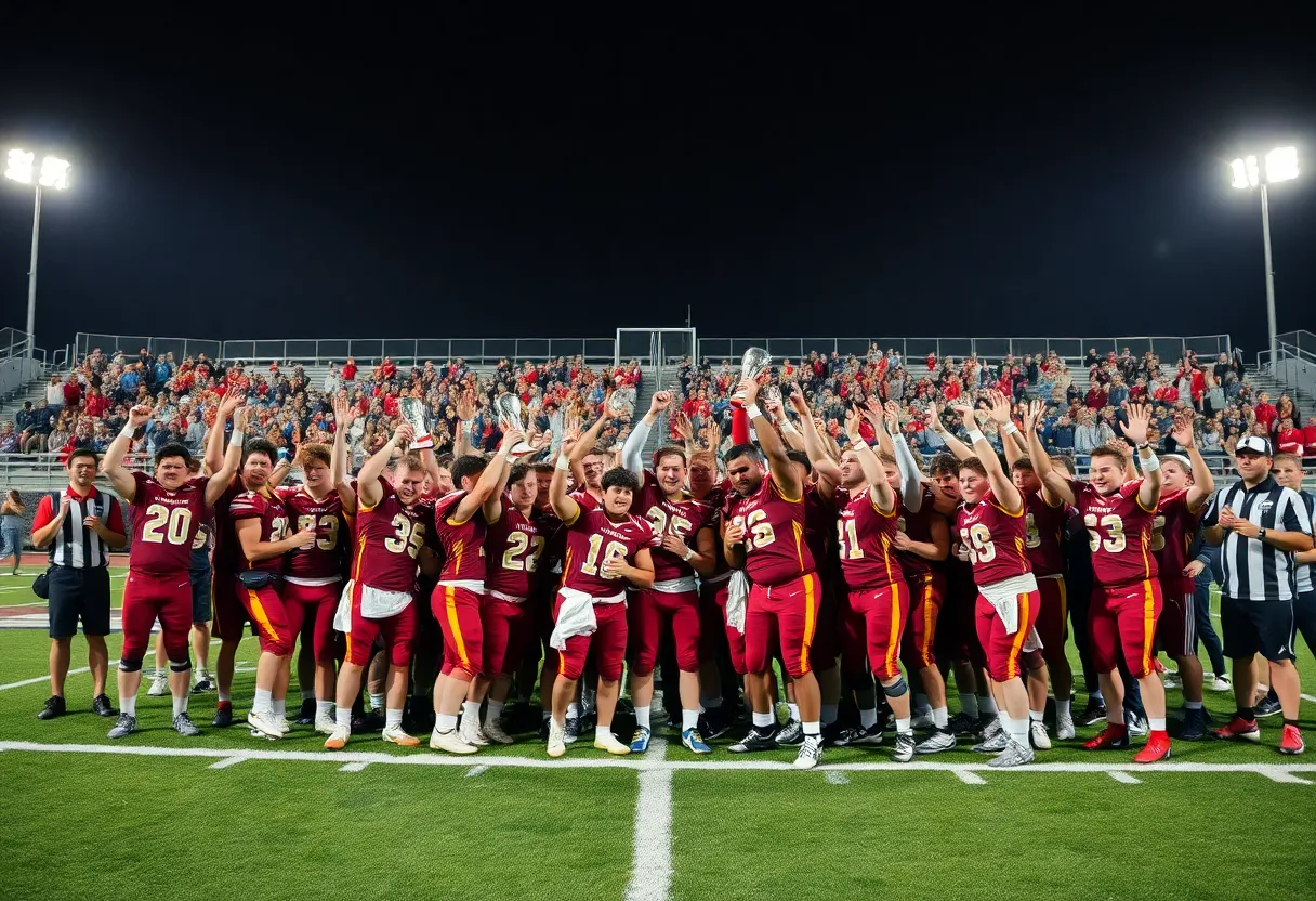 Crest Chargers football team celebrating their state championship victory