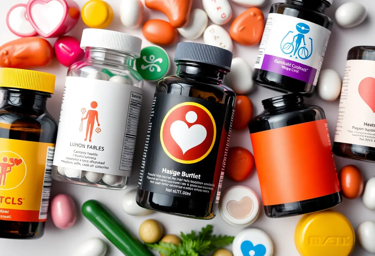Abstract of dietary supplement labels with health icons