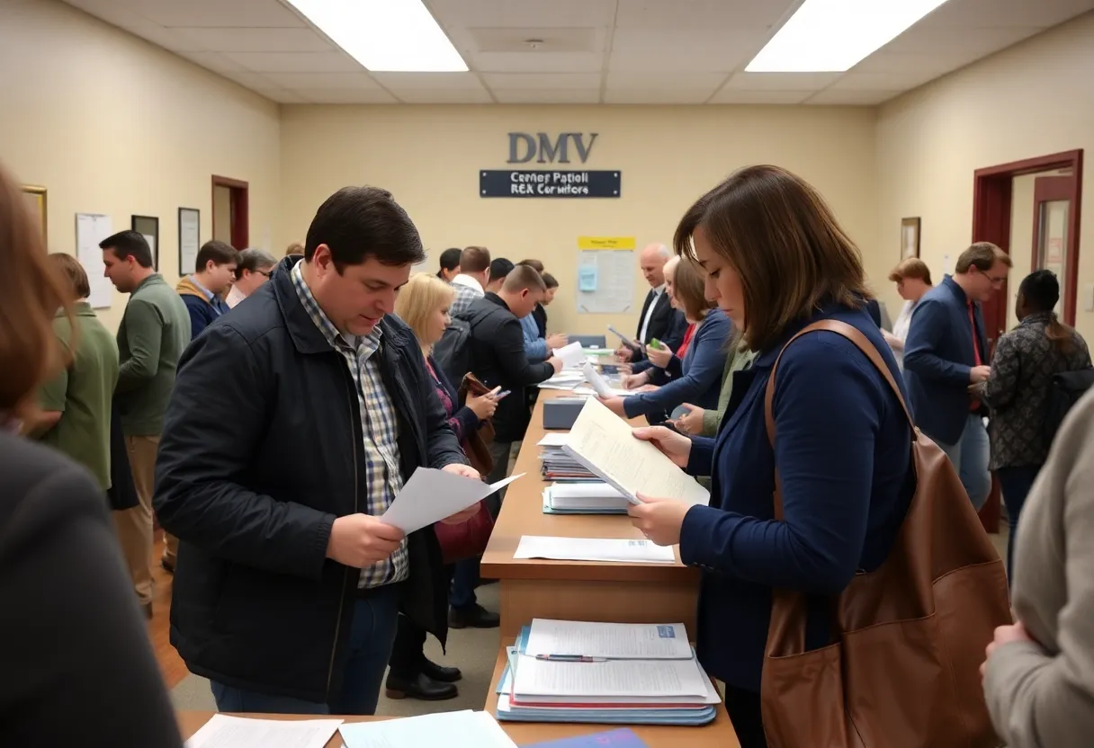 People at DMV registering for voter services