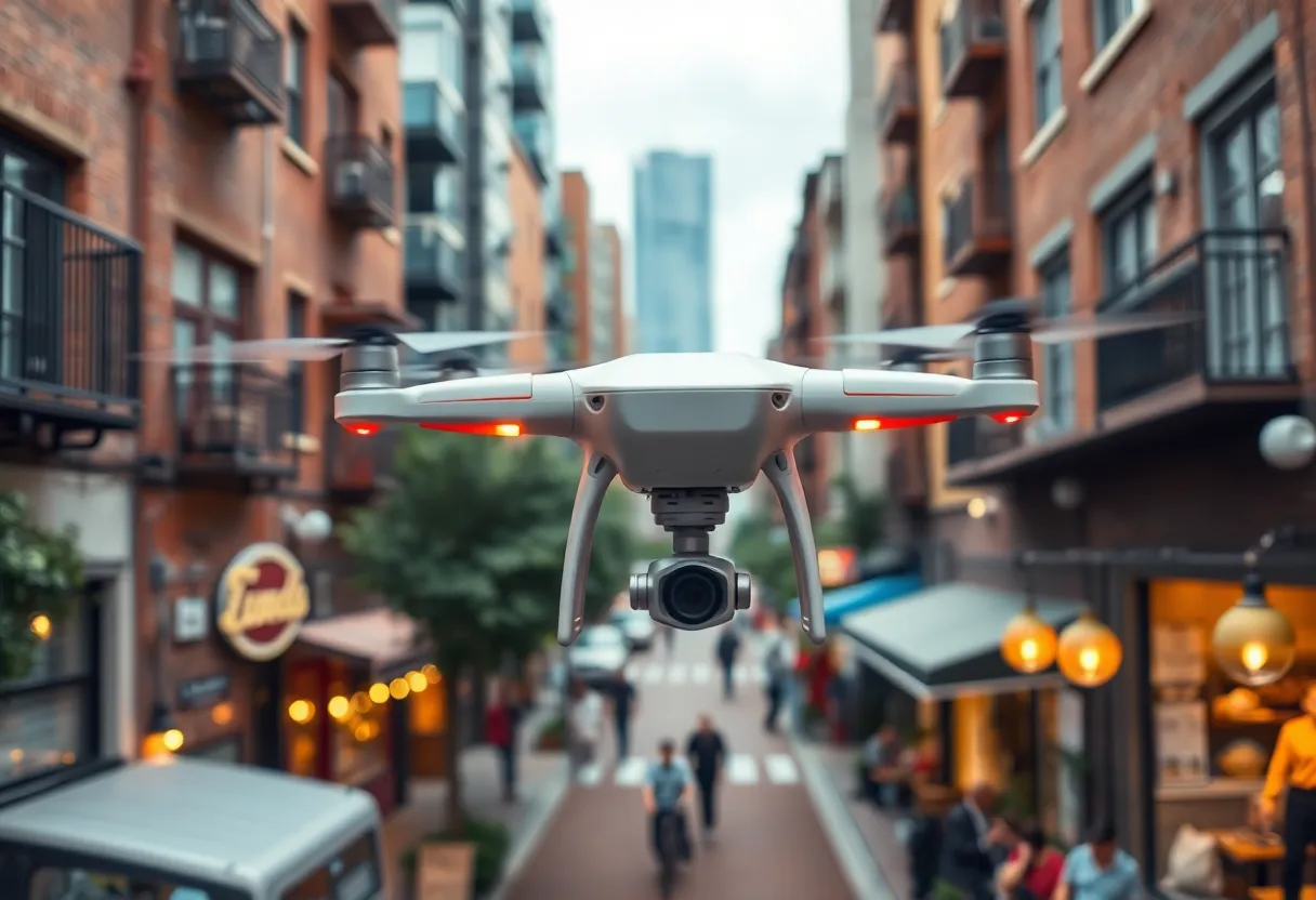 Drone delivering food in a Charlotte neighborhood