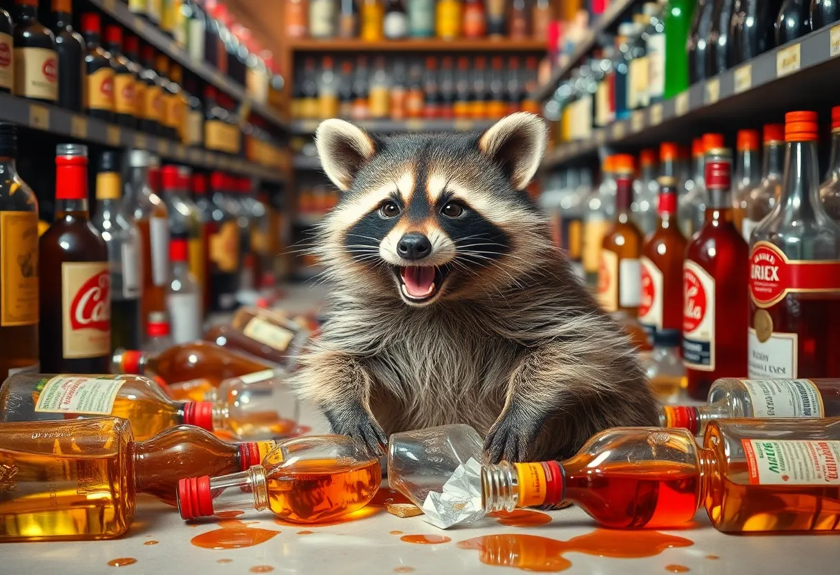 Raccoon in a liquor store causing chaos