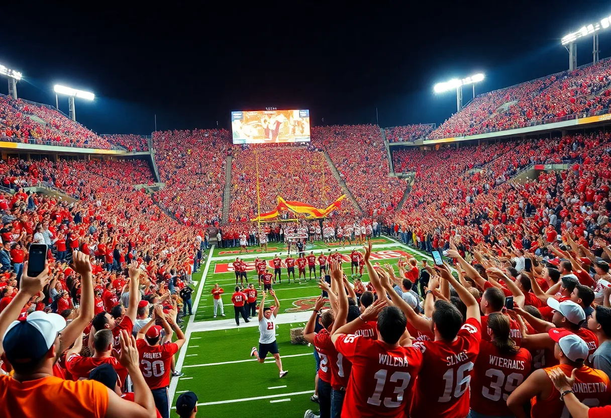 Duke football fans celebrating in the stadium