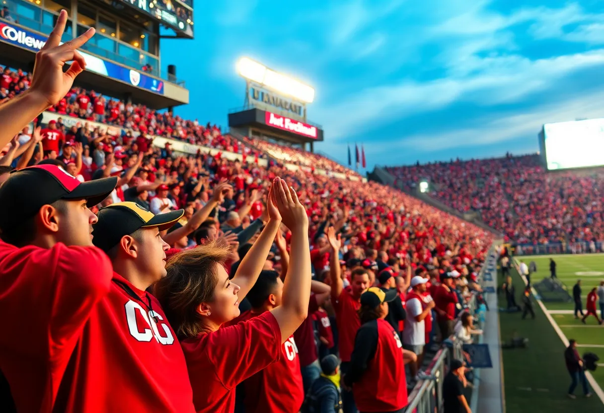 Fans celebrating at the Duke's Mayo Bowl in Charlotte