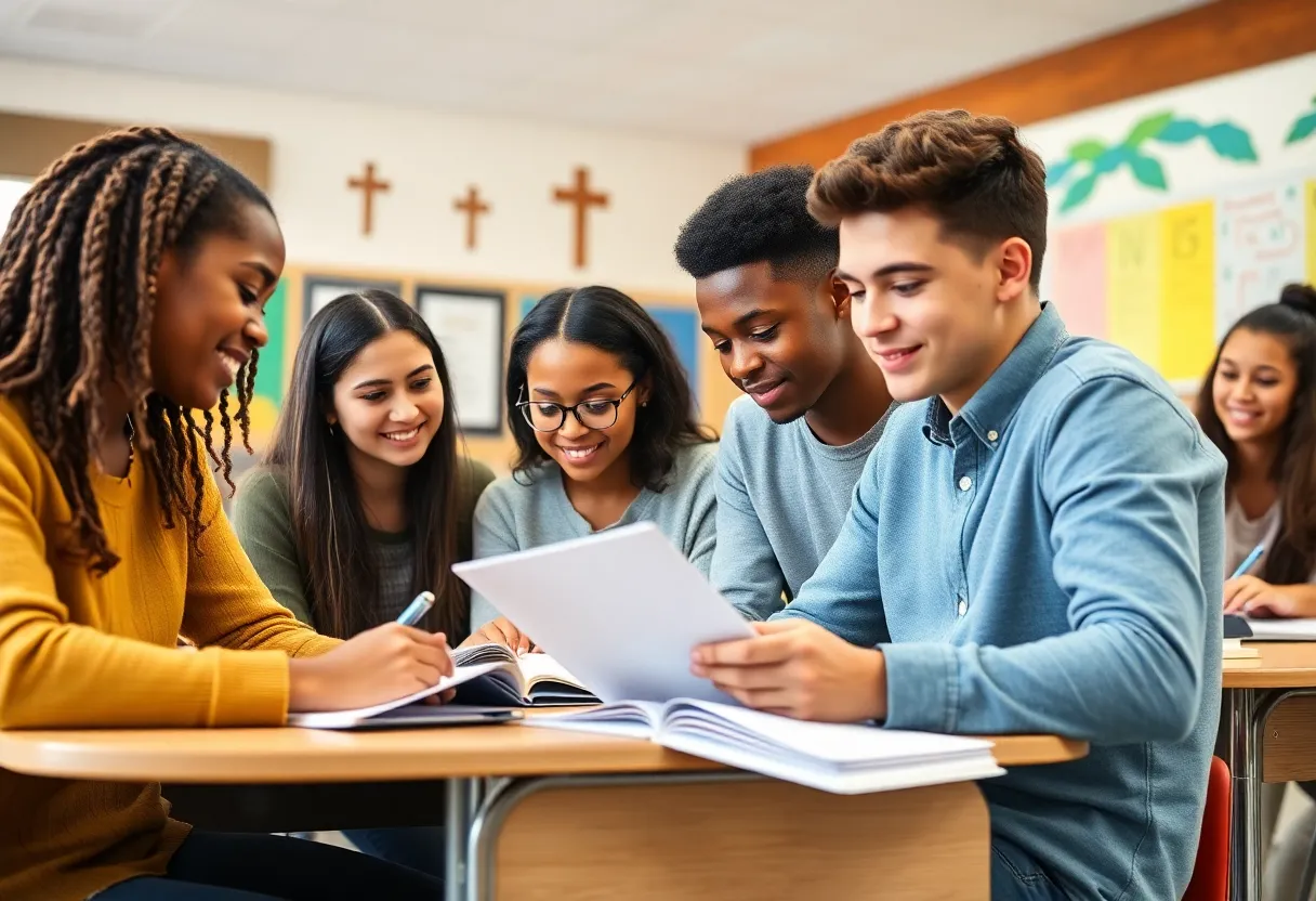 Students studying in a classroom at Elevation College