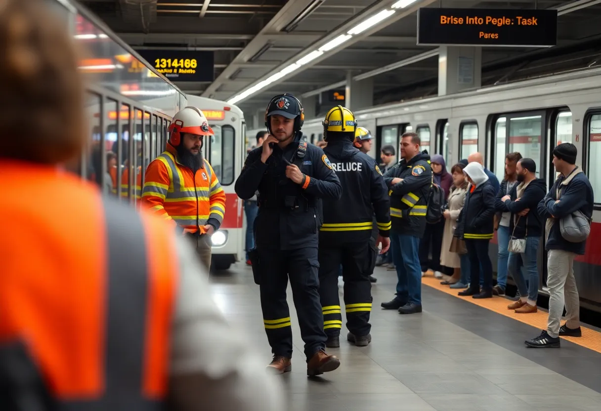Emergency responders at the CATS light rail station after a stabbing incident
