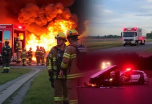 Firefighters rescuing a dog and a highway accident scene in Port Charlotte
