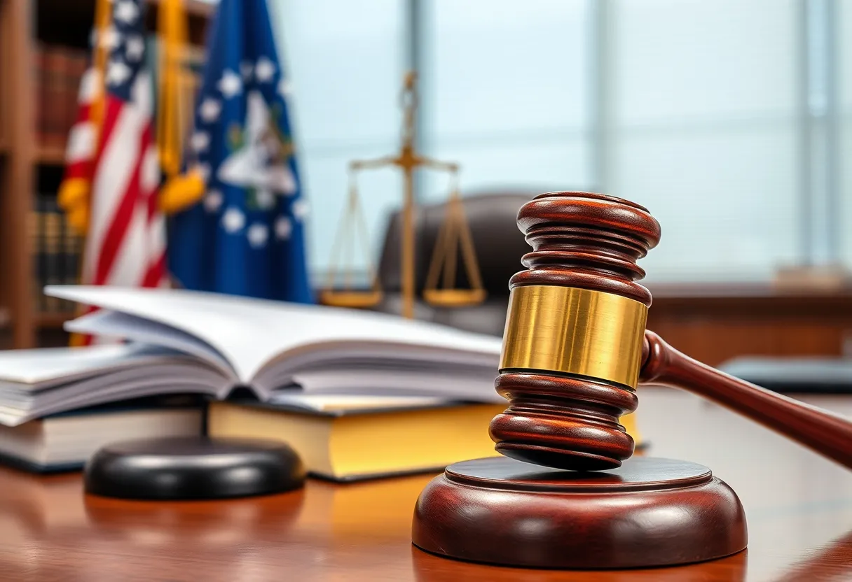 A gavel and law books representing the federal prosecutor's office.