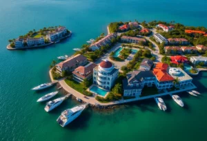 Aerial view of luxury homes on Fisher Island