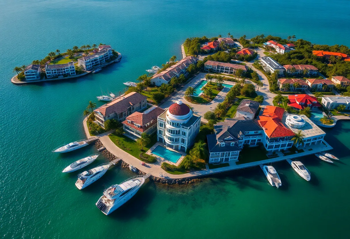 Aerial view of luxury homes on Fisher Island