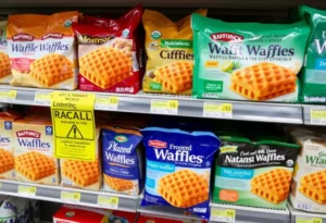 Packages of frozen waffles that are being recalled due to Listeria contamination
