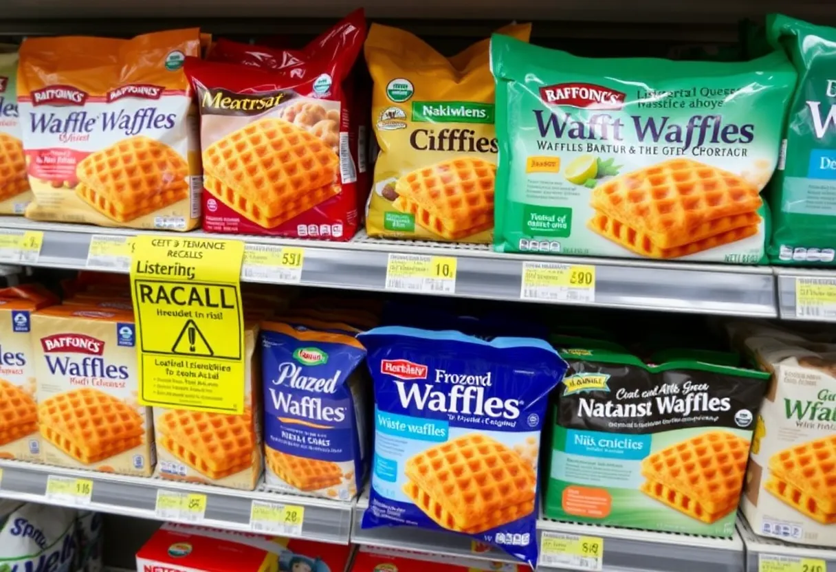 Packages of frozen waffles that are being recalled due to Listeria contamination