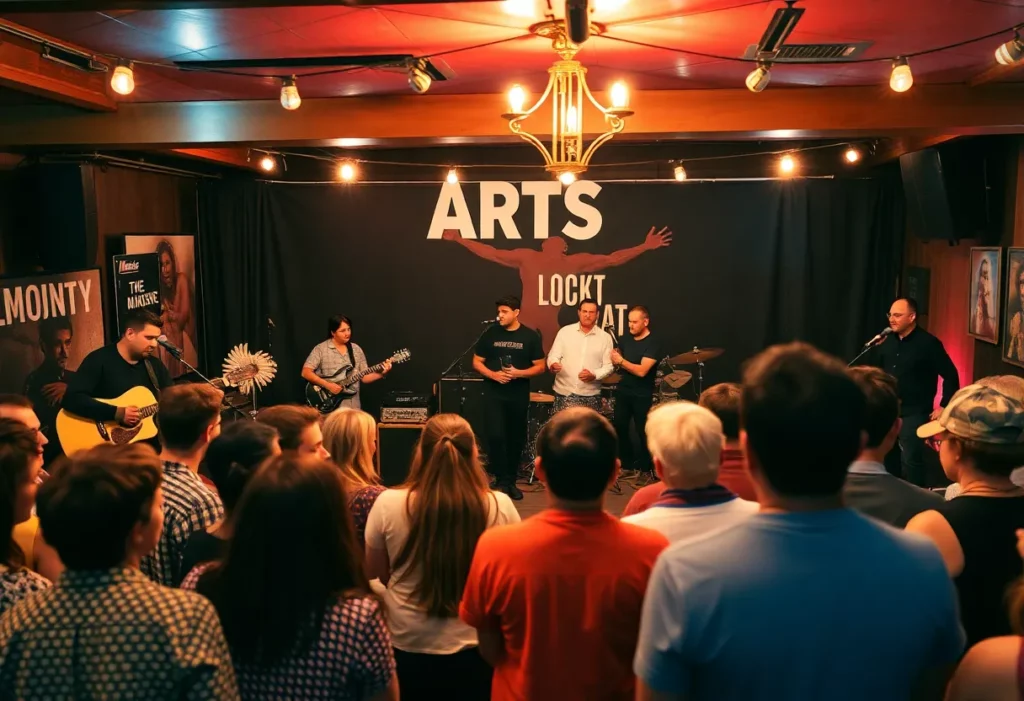 A lively event at Heartwood Soundstage showcasing local artists and community engagement.