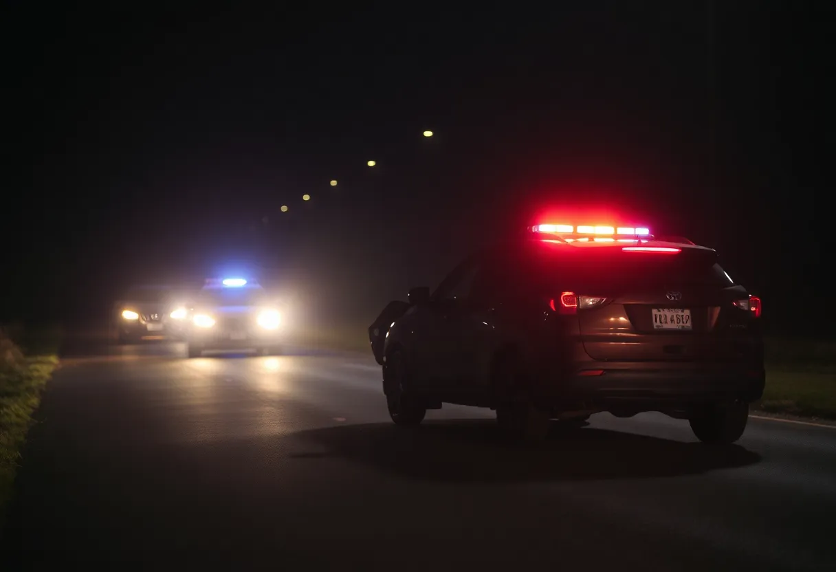 Police lights at the scene of a hit-and-run accident.