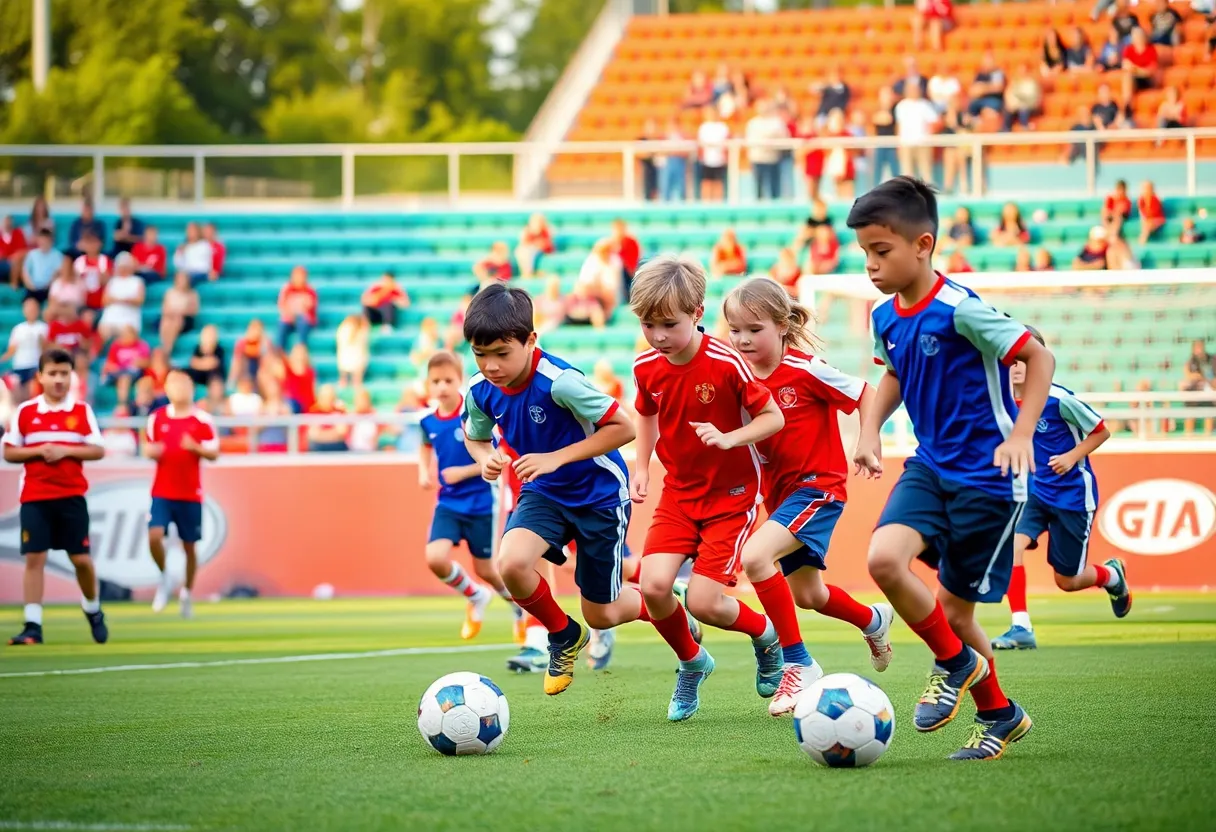 Hartford Hurricanes' youth football team practicing on a field