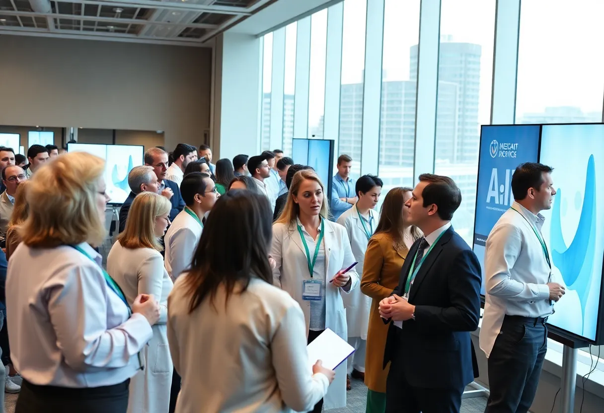 Healthcare leaders at a conference discussing innovations